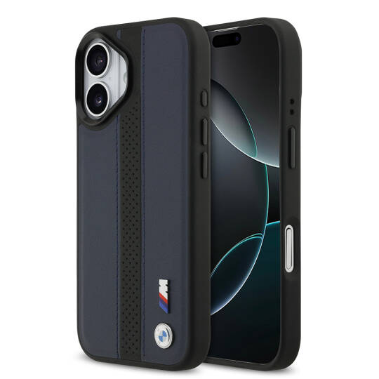 Apple iPhone 17 Kılıf BMW Orjinal Lisanslı M-safe Şarj Özellikli Deri Arka Yüzey Metal Logolu Delikli Şerit Tasarımlı Kapak - 2