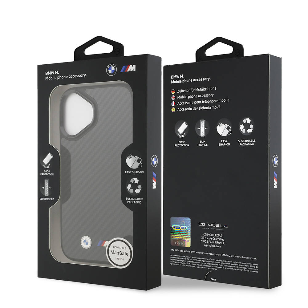 Apple iPhone 17 Kılıf BMW Orjinal Lisanslı M-safe Şarj Özellikli Karbon Fiber Metal Logolu Kapak - 9