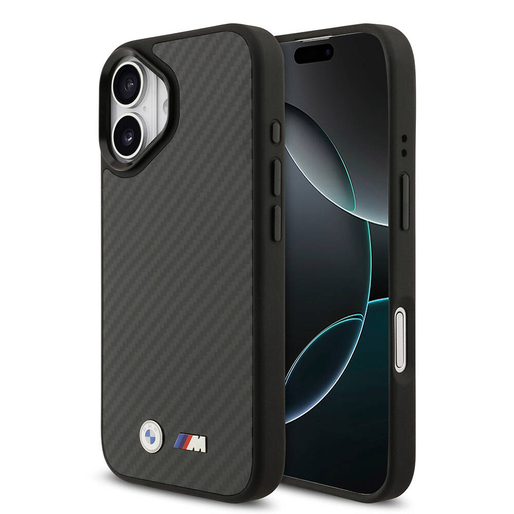 Apple iPhone 17 Kılıf BMW Orjinal Lisanslı M-safe Şarj Özellikli Karbon Fiber Metal Logolu Kapak - 1
