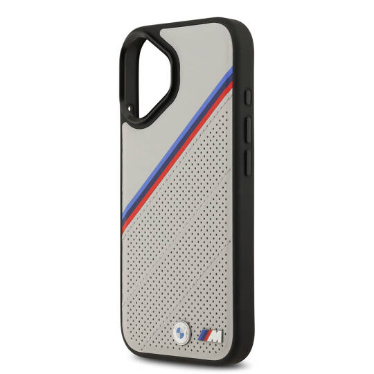 Apple iPhone 17 Kılıf BMW Orjinal Lisanslı M-safe Şarj Özellikli M Logolu Üç Şeritli Delikli Deri Kapak - 8