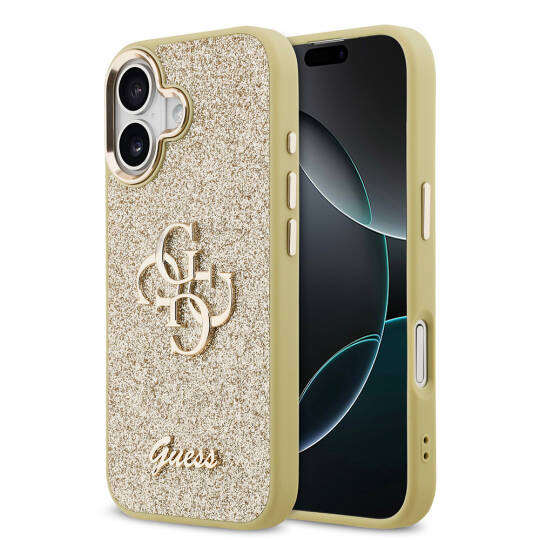 Apple iPhone 17 Kılıf Guess Orjinal Lisanslı 4G Büyük Metal Kamera Çerçeveli ve Logolu Glitter Kapak - 4