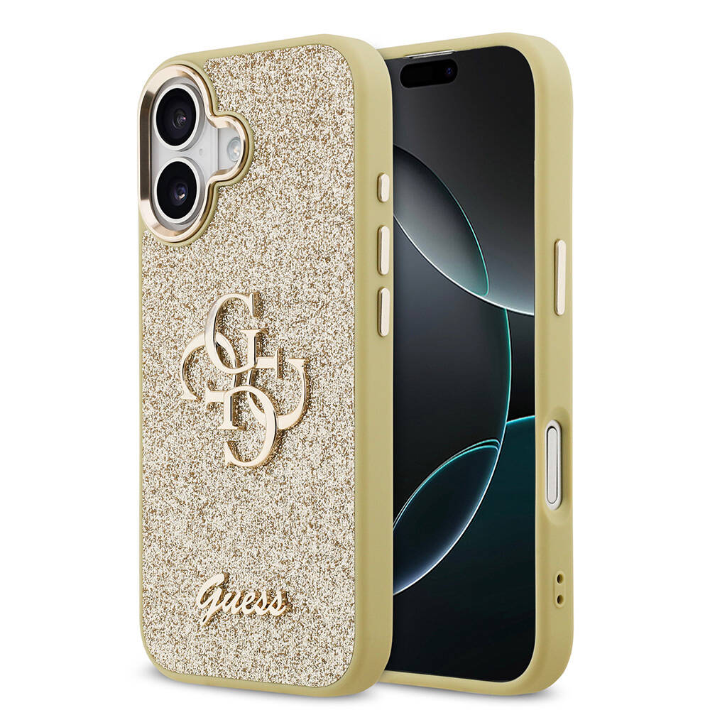 Apple iPhone 17 Kılıf Guess Orjinal Lisanslı 4G Büyük Metal Kamera Çerçeveli ve Logolu Glitter Kapak - 4