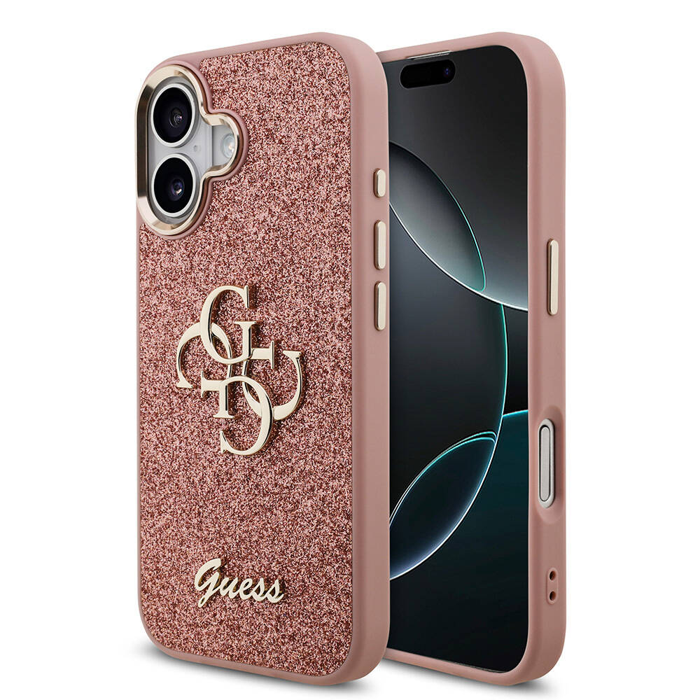 Apple iPhone 17 Kılıf Guess Orjinal Lisanslı 4G Büyük Metal Kamera Çerçeveli ve Logolu Glitter Kapak - 1