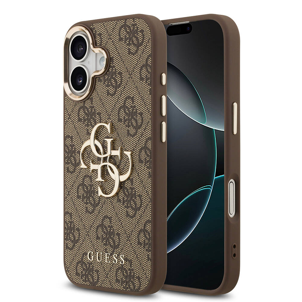 Apple iPhone 17 Kılıf Guess Orjinal Lisanslı Gold Metal Kamera Çerçeveli 4G Desenli Metal Büyük 4G ve Yazı Logolu Kapak - 4
