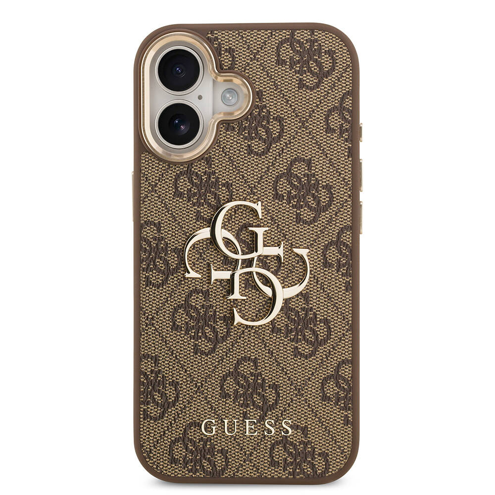 Apple iPhone 17 Kılıf Guess Orjinal Lisanslı Gold Metal Kamera Çerçeveli 4G Desenli Metal Büyük 4G ve Yazı Logolu Kapak - 6
