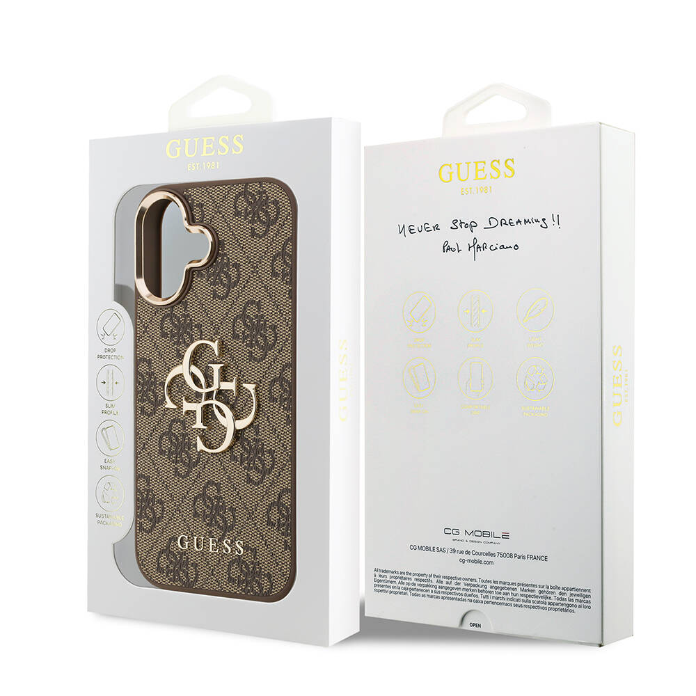 Apple iPhone 17 Kılıf Guess Orjinal Lisanslı Gold Metal Kamera Çerçeveli 4G Desenli Metal Büyük 4G ve Yazı Logolu Kapak - 11