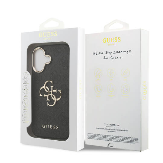 Apple iPhone 17 Kılıf Guess Orjinal Lisanslı Gold Metal Kamera Çerçeveli 4G Desenli Metal Büyük 4G ve Yazı Logolu Kapak - 18