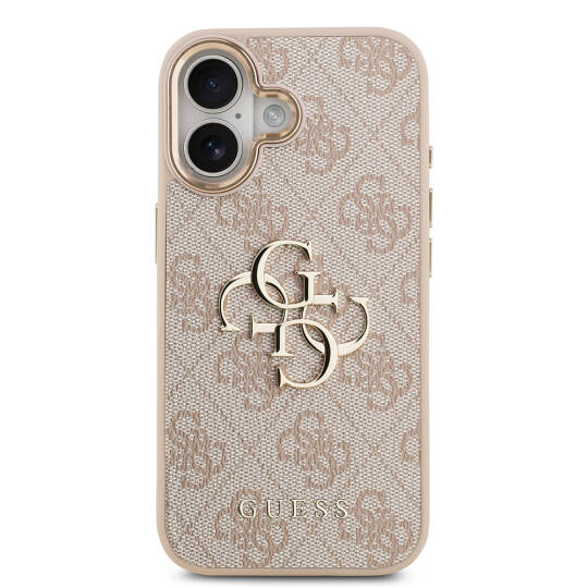 Apple iPhone 17 Kılıf Guess Orjinal Lisanslı Gold Metal Kamera Çerçeveli 4G Desenli Metal Büyük 4G ve Yazı Logolu Kapak - 20
