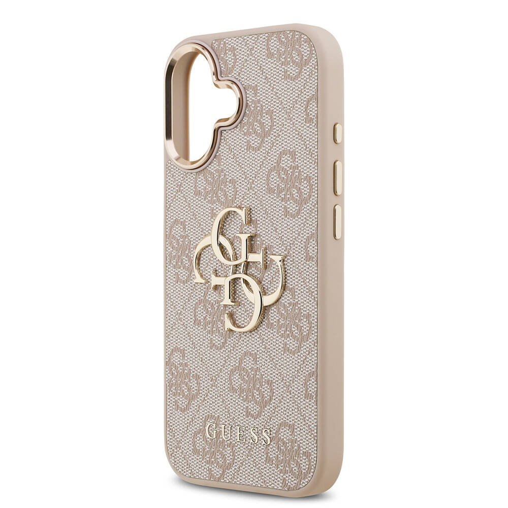 Apple iPhone 17 Kılıf Guess Orjinal Lisanslı Gold Metal Kamera Çerçeveli 4G Desenli Metal Büyük 4G ve Yazı Logolu Kapak - 23