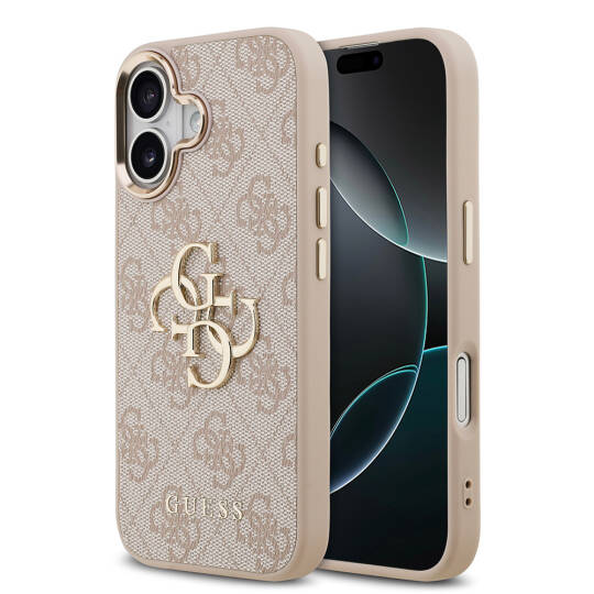 Apple iPhone 17 Kılıf Guess Orjinal Lisanslı Gold Metal Kamera Çerçeveli 4G Desenli Metal Büyük 4G ve Yazı Logolu Kapak - 2