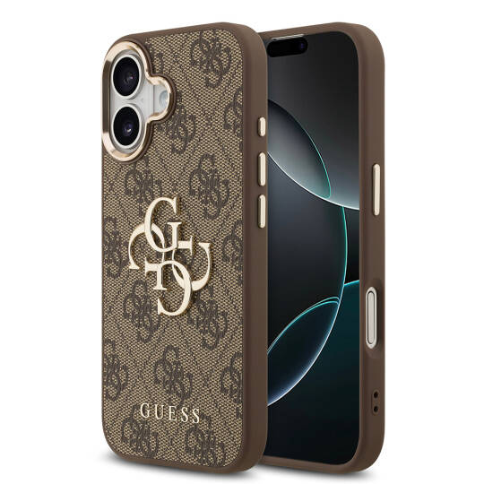 Apple iPhone 17 Kılıf Guess Orjinal Lisanslı Gold Metal Kamera Çerçeveli 4G Desenli Metal Büyük 4G ve Yazı Logolu Kapak - 1