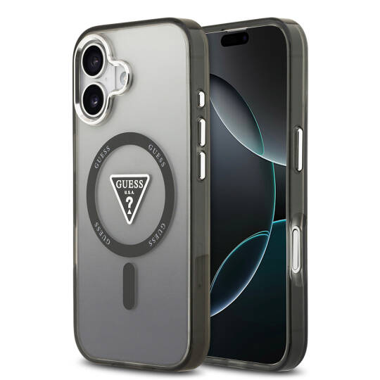 Apple iPhone 17 Kılıf Guess Orjinal Lisanslı M-safe Şarj Özellikli IML Baskılı Üçgen Logolu Metal Kamera Çerçeveli Kapak - 3