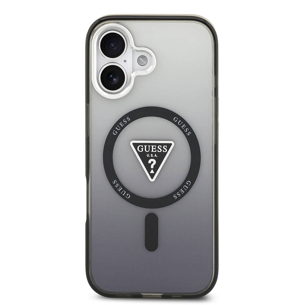 Apple iPhone 17 Kılıf Guess Orjinal Lisanslı M-safe Şarj Özellikli IML Baskılı Üçgen Logolu Metal Kamera Çerçeveli Kapak - 5