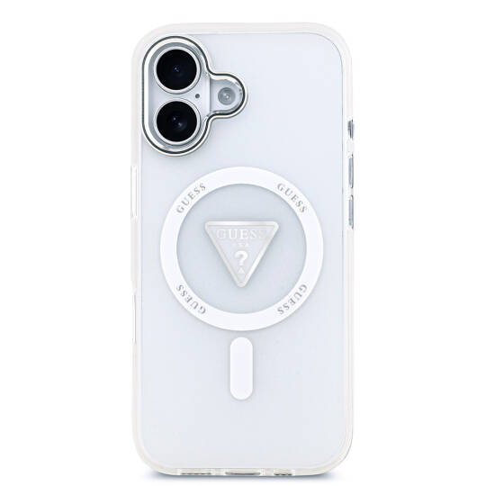 Apple iPhone 17 Kılıf Guess Orjinal Lisanslı M-safe Şarj Özellikli IML Baskılı Üçgen Logolu Metal Kamera Çerçeveli Kapak - 11