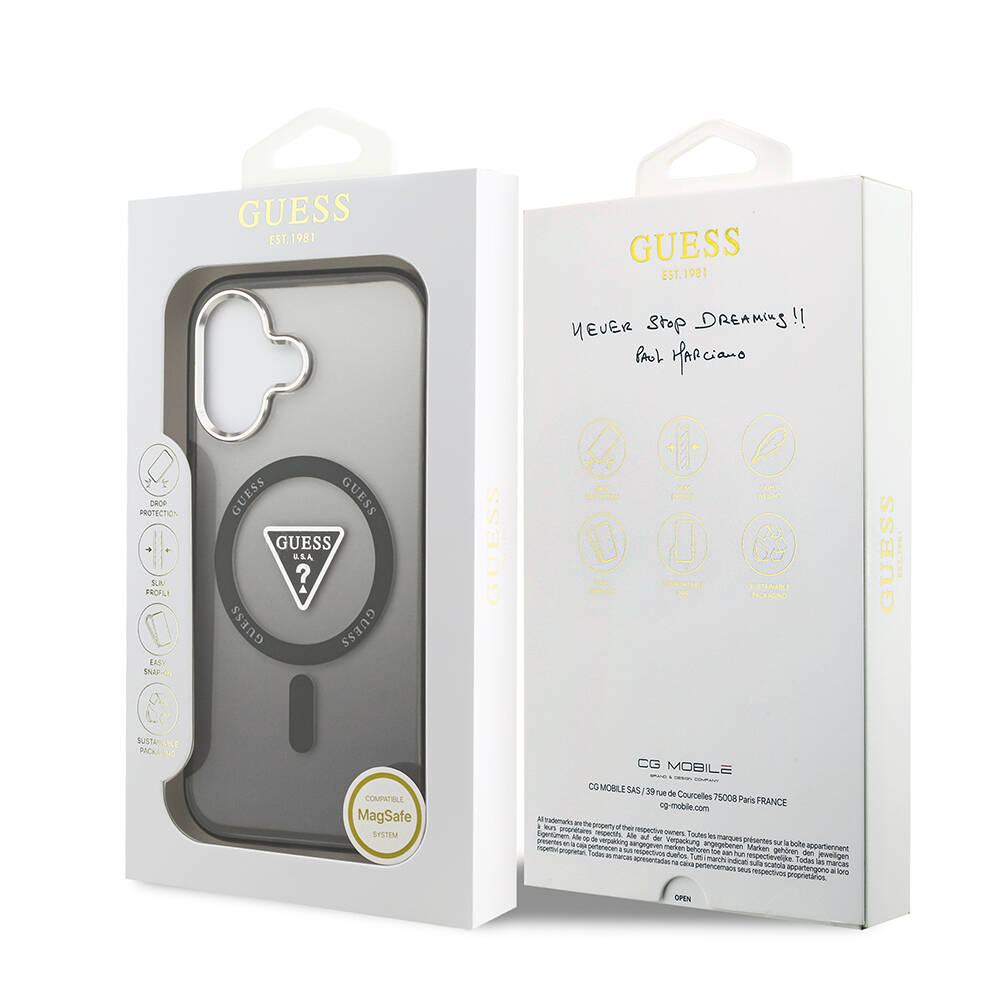 Apple iPhone 17 Kılıf Guess Orjinal Lisanslı M-safe Şarj Özellikli IML Baskılı Üçgen Logolu Metal Kamera Çerçeveli Kapak - 16
