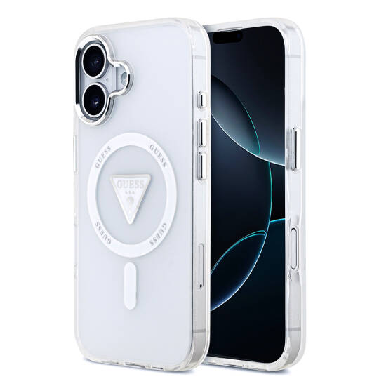 Apple iPhone 17 Kılıf Guess Orjinal Lisanslı M-safe Şarj Özellikli IML Baskılı Üçgen Logolu Metal Kamera Çerçeveli Kapak - 2