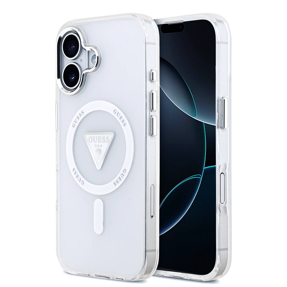 Apple iPhone 17 Kılıf Guess Orjinal Lisanslı M-safe Şarj Özellikli IML Baskılı Üçgen Logolu Metal Kamera Çerçeveli Kapak - 2