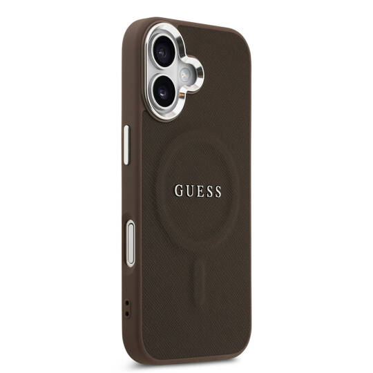 Apple iPhone 17 Kılıf Guess Orjinal Lisanslı M-safe Şarj Özellikli Klasik Yazı Logolu PU Deri Kapak - 12