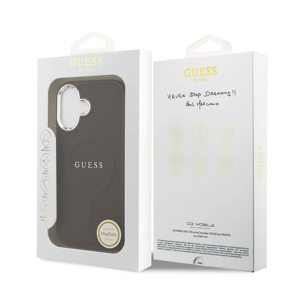 Apple iPhone 17 Kılıf Guess Orjinal Lisanslı M-safe Şarj Özellikli Klasik Yazı Logolu PU Deri Kapak - 17