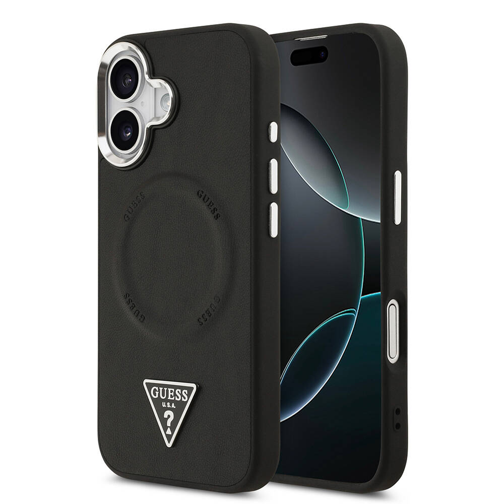 Apple iPhone 17 Kılıf Guess Orjinal Lisanslı M-safe Şarj Özellikli PU Deri Metal Kamera Çerçeveli Üçgen Logolu Kapak - 3