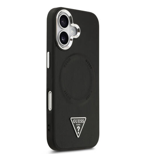 Apple iPhone 17 Kılıf Guess Orjinal Lisanslı M-safe Şarj Özellikli PU Deri Metal Kamera Çerçeveli Üçgen Logolu Kapak - 4