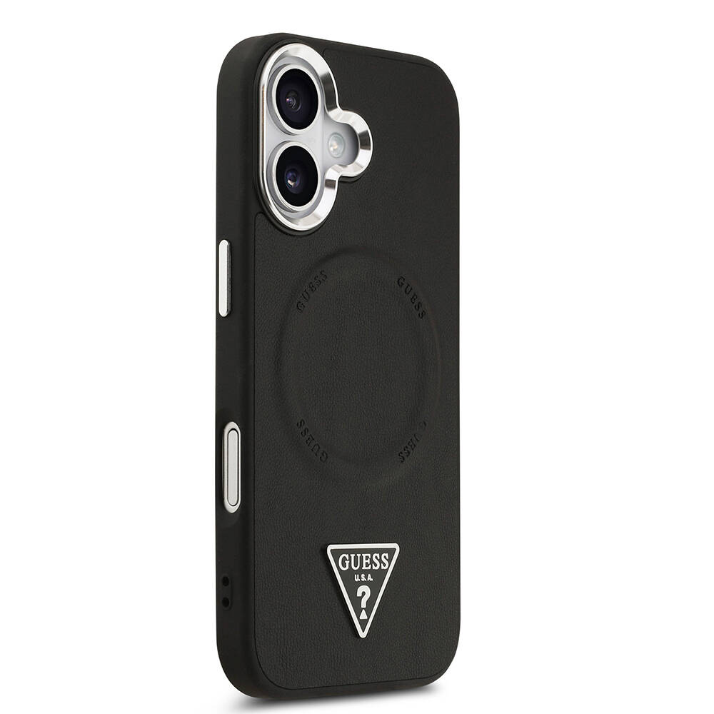 Apple iPhone 17 Kılıf Guess Orjinal Lisanslı M-safe Şarj Özellikli PU Deri Metal Kamera Çerçeveli Üçgen Logolu Kapak - 4