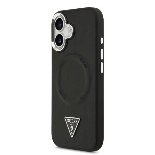Apple iPhone 17 Kılıf Guess Orjinal Lisanslı M-safe Şarj Özellikli PU Deri Metal Kamera Çerçeveli Üçgen Logolu Kapak - 6