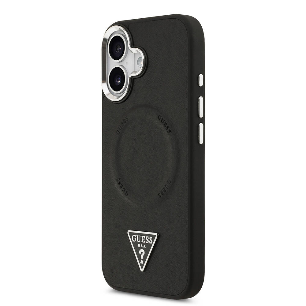 Apple iPhone 17 Kılıf Guess Orjinal Lisanslı M-safe Şarj Özellikli PU Deri Metal Kamera Çerçeveli Üçgen Logolu Kapak - 6
