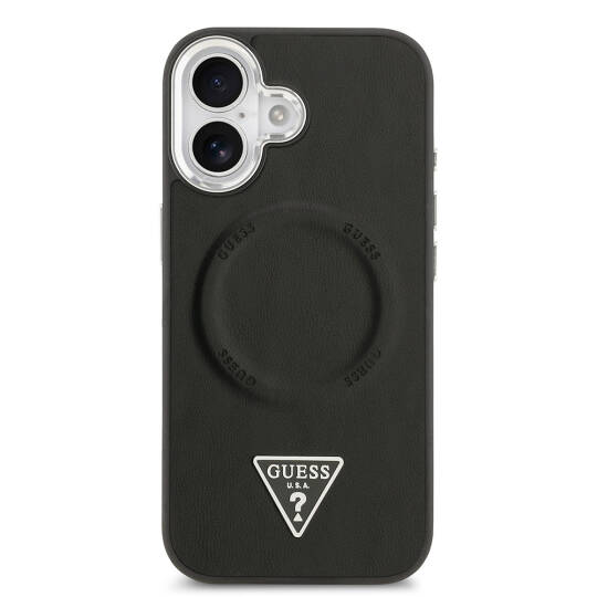Apple iPhone 17 Kılıf Guess Orjinal Lisanslı M-safe Şarj Özellikli PU Deri Metal Kamera Çerçeveli Üçgen Logolu Kapak - 7