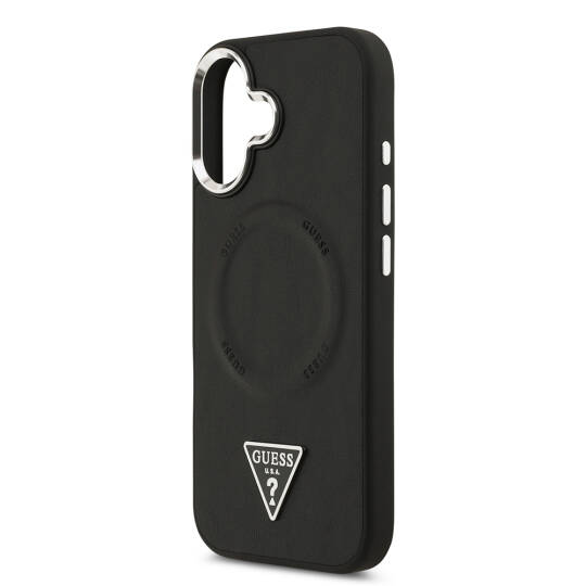 Apple iPhone 17 Kılıf Guess Orjinal Lisanslı M-safe Şarj Özellikli PU Deri Metal Kamera Çerçeveli Üçgen Logolu Kapak - 9
