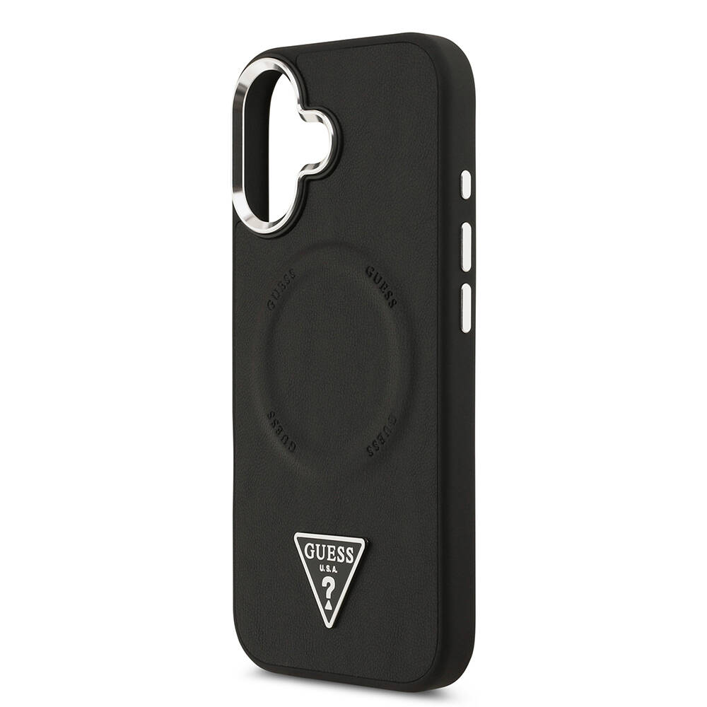 Apple iPhone 17 Kılıf Guess Orjinal Lisanslı M-safe Şarj Özellikli PU Deri Metal Kamera Çerçeveli Üçgen Logolu Kapak - 9
