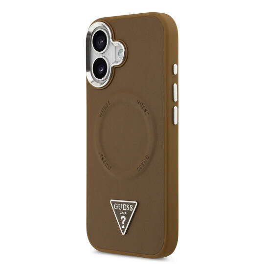 Apple iPhone 17 Kılıf Guess Orjinal Lisanslı M-safe Şarj Özellikli PU Deri Metal Kamera Çerçeveli Üçgen Logolu Kapak - 11