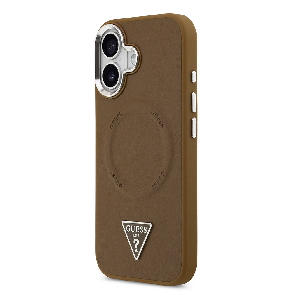 Apple iPhone 17 Kılıf Guess Orjinal Lisanslı M-safe Şarj Özellikli PU Deri Metal Kamera Çerçeveli Üçgen Logolu Kapak - 11
