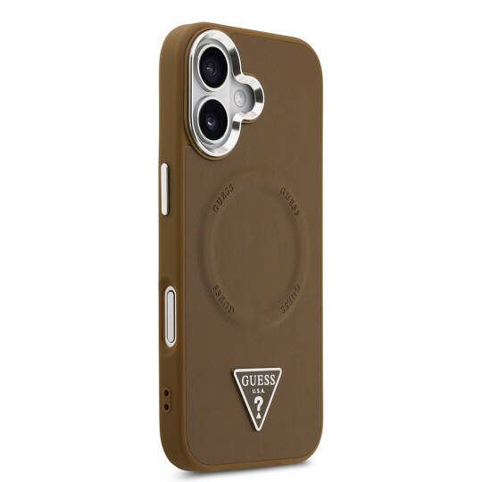 Apple iPhone 17 Kılıf Guess Orjinal Lisanslı M-safe Şarj Özellikli PU Deri Metal Kamera Çerçeveli Üçgen Logolu Kapak - 13