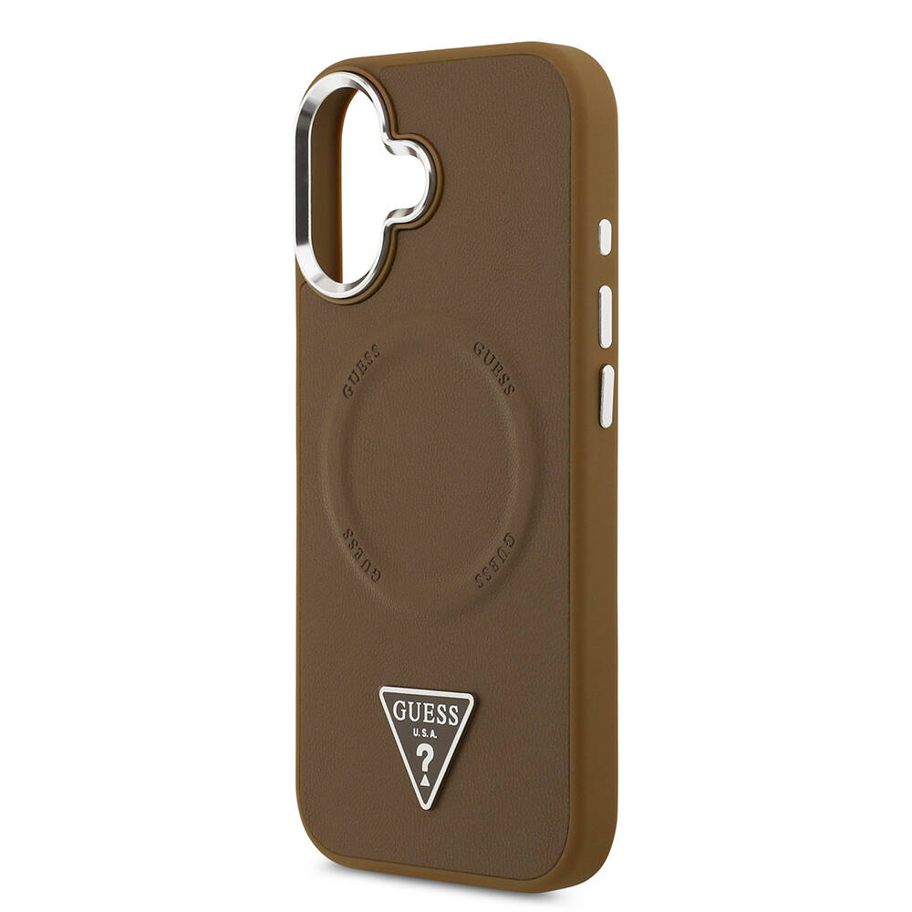 Apple iPhone 17 Kılıf Guess Orjinal Lisanslı M-safe Şarj Özellikli PU Deri Metal Kamera Çerçeveli Üçgen Logolu Kapak - 15