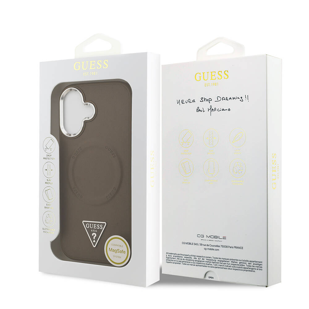 Apple iPhone 17 Kılıf Guess Orjinal Lisanslı M-safe Şarj Özellikli PU Deri Metal Kamera Çerçeveli Üçgen Logolu Kapak - 17