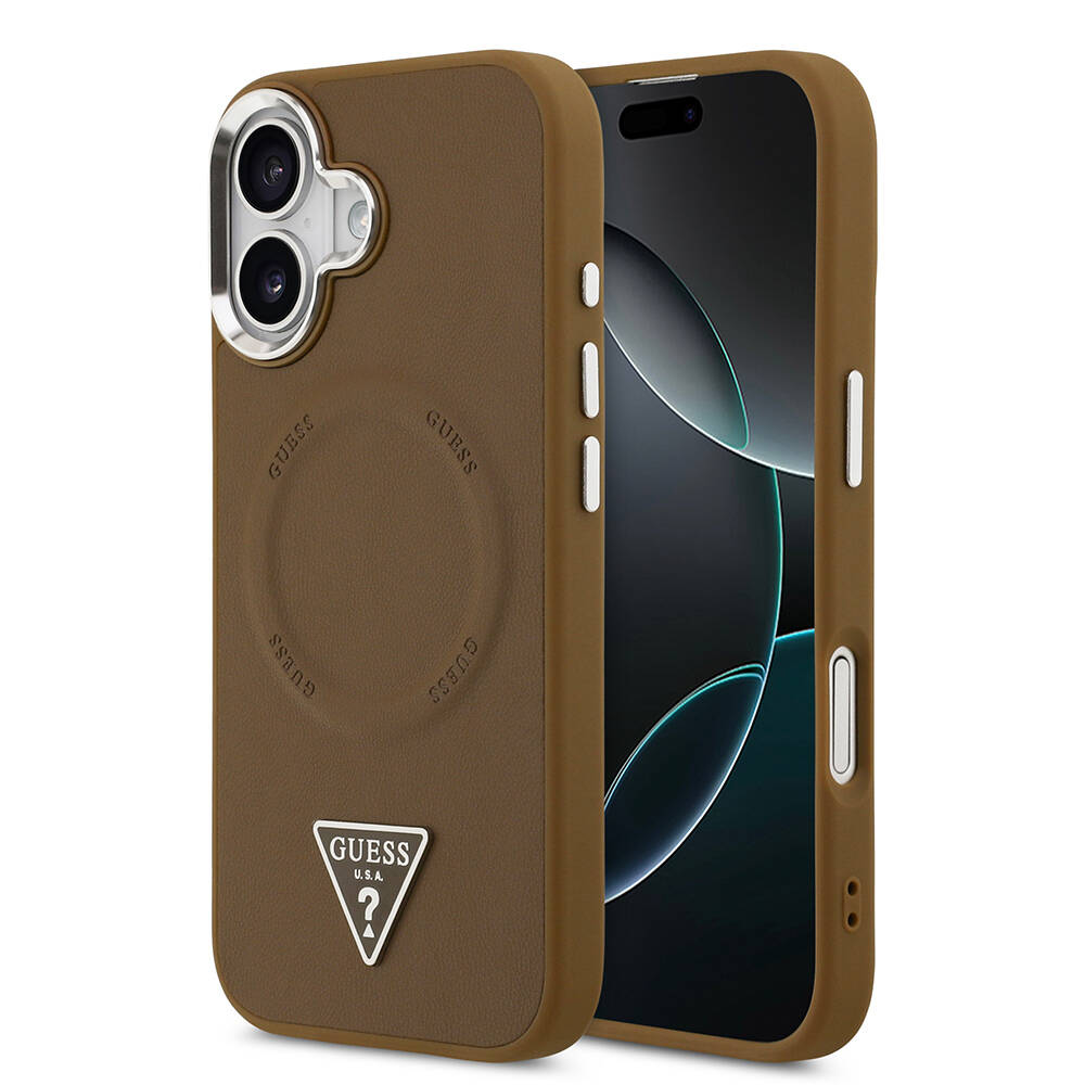 Apple iPhone 17 Kılıf Guess Orjinal Lisanslı M-safe Şarj Özellikli PU Deri Metal Kamera Çerçeveli Üçgen Logolu Kapak - 2