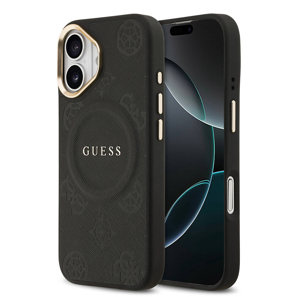 Apple iPhone 17 Kılıf Guess Orjinal Lisanslı M-safe Şarj Özellikli Sıcak Baskılı Yazı Logolu PU Deri Peony Kapak - 5