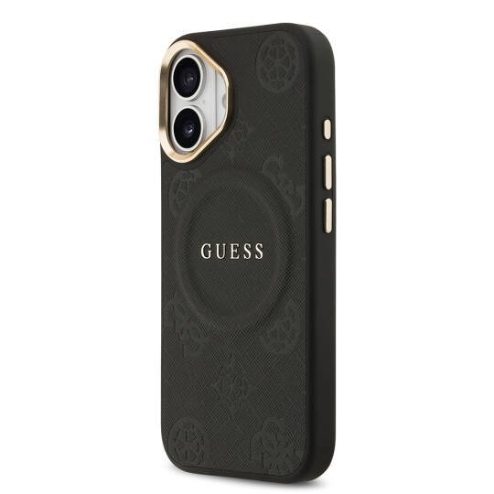 Apple iPhone 17 Kılıf Guess Orjinal Lisanslı M-safe Şarj Özellikli Sıcak Baskılı Yazı Logolu PU Deri Peony Kapak - 6