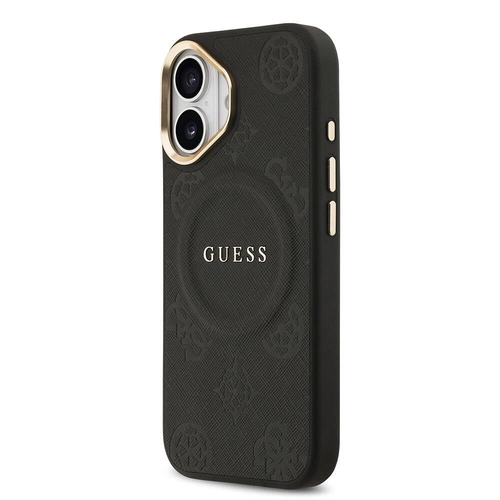 Apple iPhone 17 Kılıf Guess Orjinal Lisanslı M-safe Şarj Özellikli Sıcak Baskılı Yazı Logolu PU Deri Peony Kapak - 6