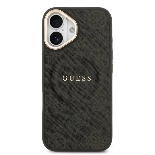 Apple iPhone 17 Kılıf Guess Orjinal Lisanslı M-safe Şarj Özellikli Sıcak Baskılı Yazı Logolu PU Deri Peony Kapak - 7