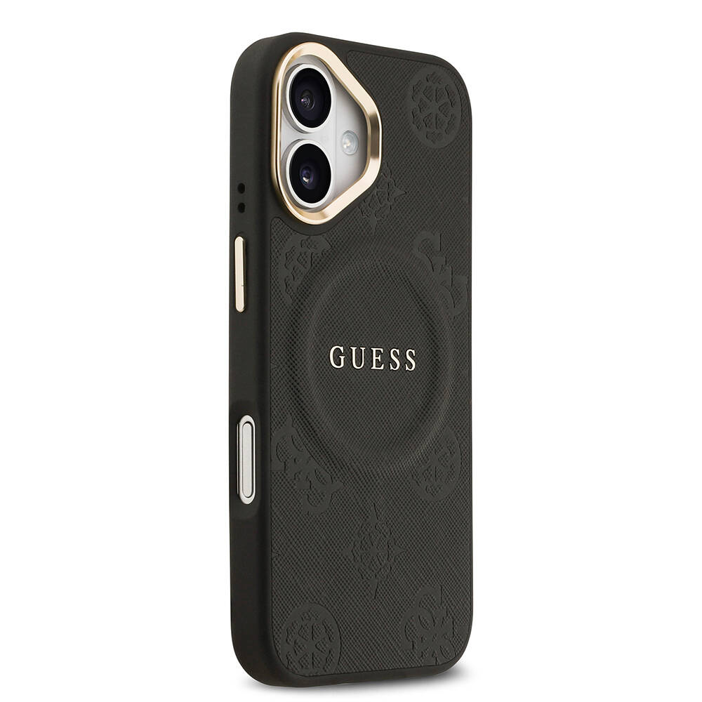 Apple iPhone 17 Kılıf Guess Orjinal Lisanslı M-safe Şarj Özellikli Sıcak Baskılı Yazı Logolu PU Deri Peony Kapak - 8