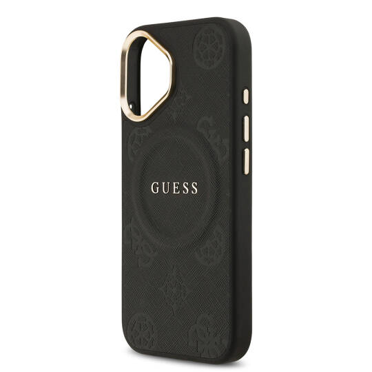 Apple iPhone 17 Kılıf Guess Orjinal Lisanslı M-safe Şarj Özellikli Sıcak Baskılı Yazı Logolu PU Deri Peony Kapak - 10