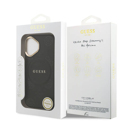 Apple iPhone 17 Kılıf Guess Orjinal Lisanslı M-safe Şarj Özellikli Sıcak Baskılı Yazı Logolu PU Deri Peony Kapak - 12