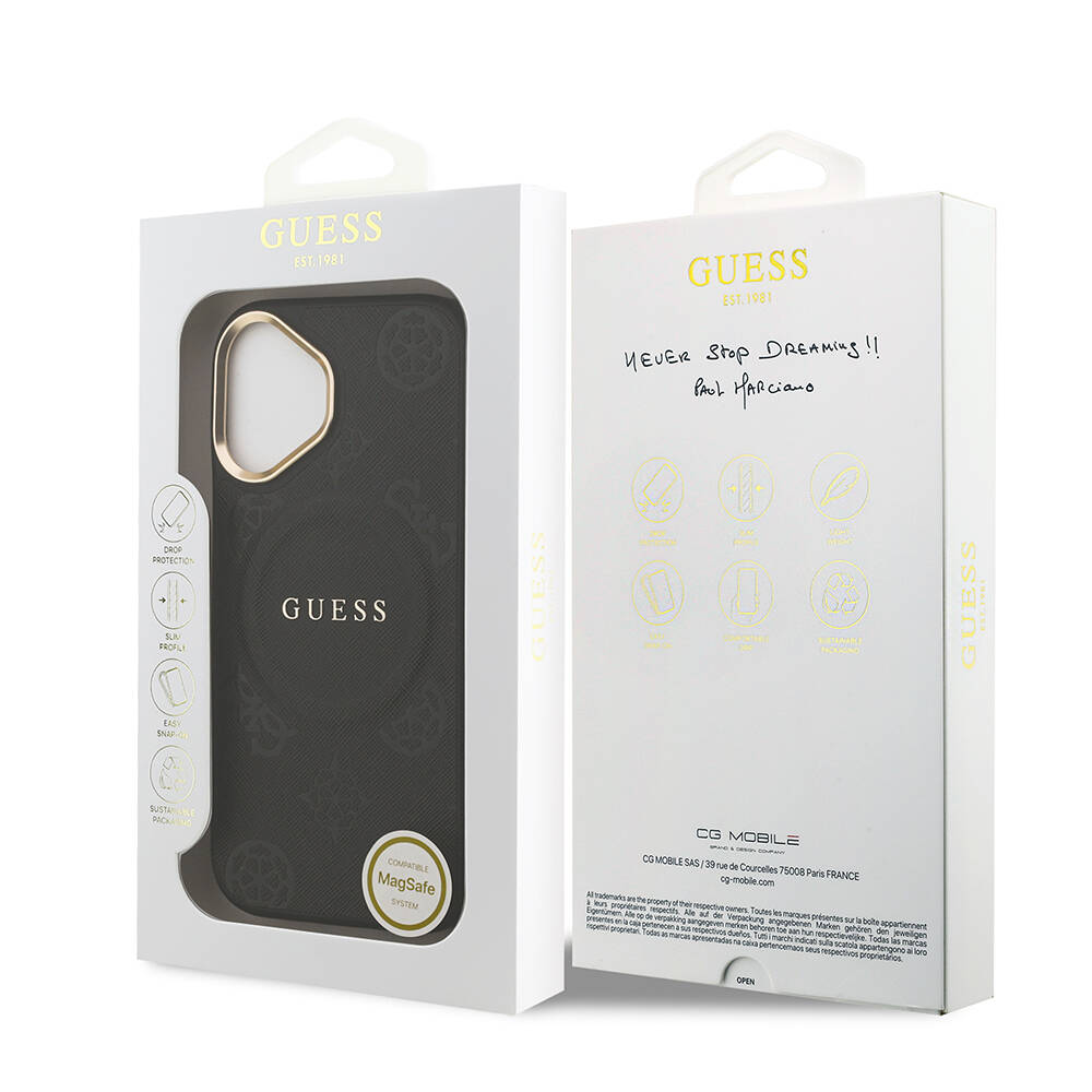 Apple iPhone 17 Kılıf Guess Orjinal Lisanslı M-safe Şarj Özellikli Sıcak Baskılı Yazı Logolu PU Deri Peony Kapak - 12