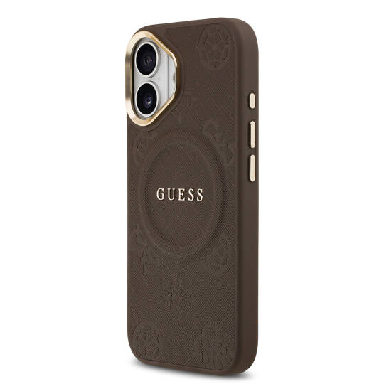 Apple iPhone 17 Kılıf Guess Orjinal Lisanslı M-safe Şarj Özellikli Sıcak Baskılı Yazı Logolu PU Deri Peony Kapak - 13