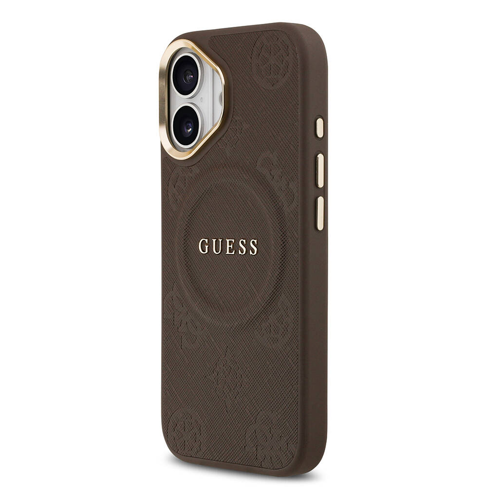 Apple iPhone 17 Kılıf Guess Orjinal Lisanslı M-safe Şarj Özellikli Sıcak Baskılı Yazı Logolu PU Deri Peony Kapak - 13