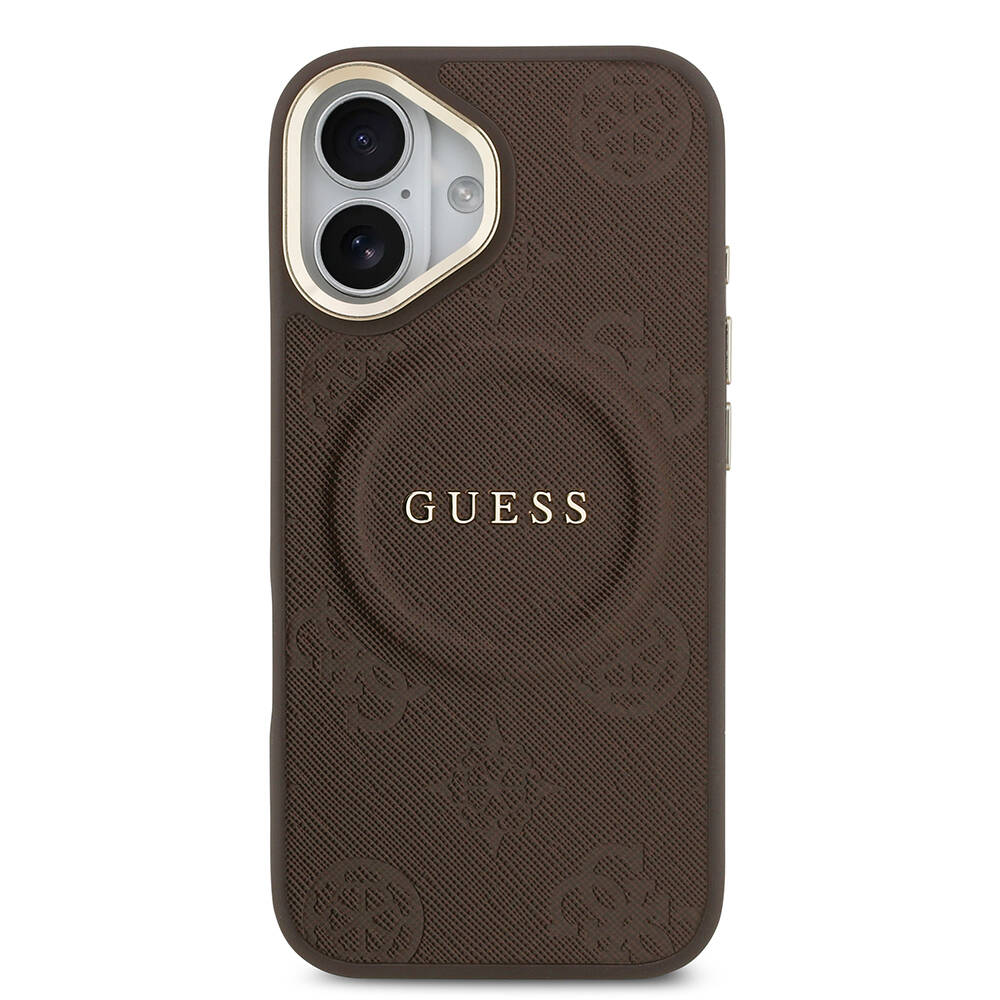 Apple iPhone 17 Kılıf Guess Orjinal Lisanslı M-safe Şarj Özellikli Sıcak Baskılı Yazı Logolu PU Deri Peony Kapak - 14