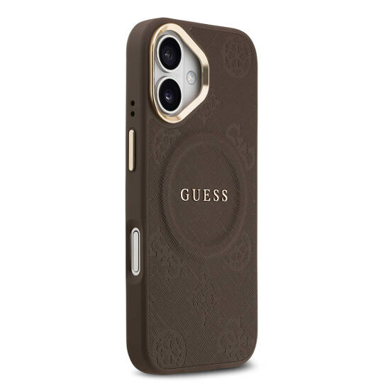 Apple iPhone 17 Kılıf Guess Orjinal Lisanslı M-safe Şarj Özellikli Sıcak Baskılı Yazı Logolu PU Deri Peony Kapak - 15