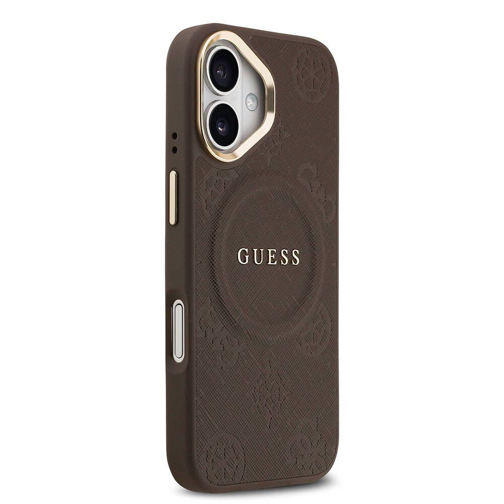 Apple iPhone 17 Kılıf Guess Orjinal Lisanslı M-safe Şarj Özellikli Sıcak Baskılı Yazı Logolu PU Deri Peony Kapak - 15